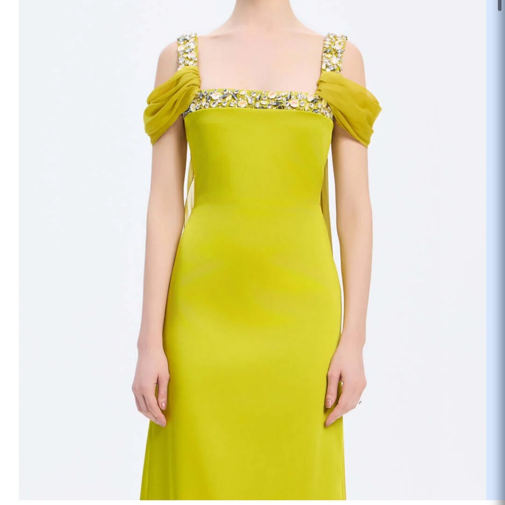 CHIFFON CAPE STONE EMBROIDERED LONG EVENING DRESS WITH STRAPS